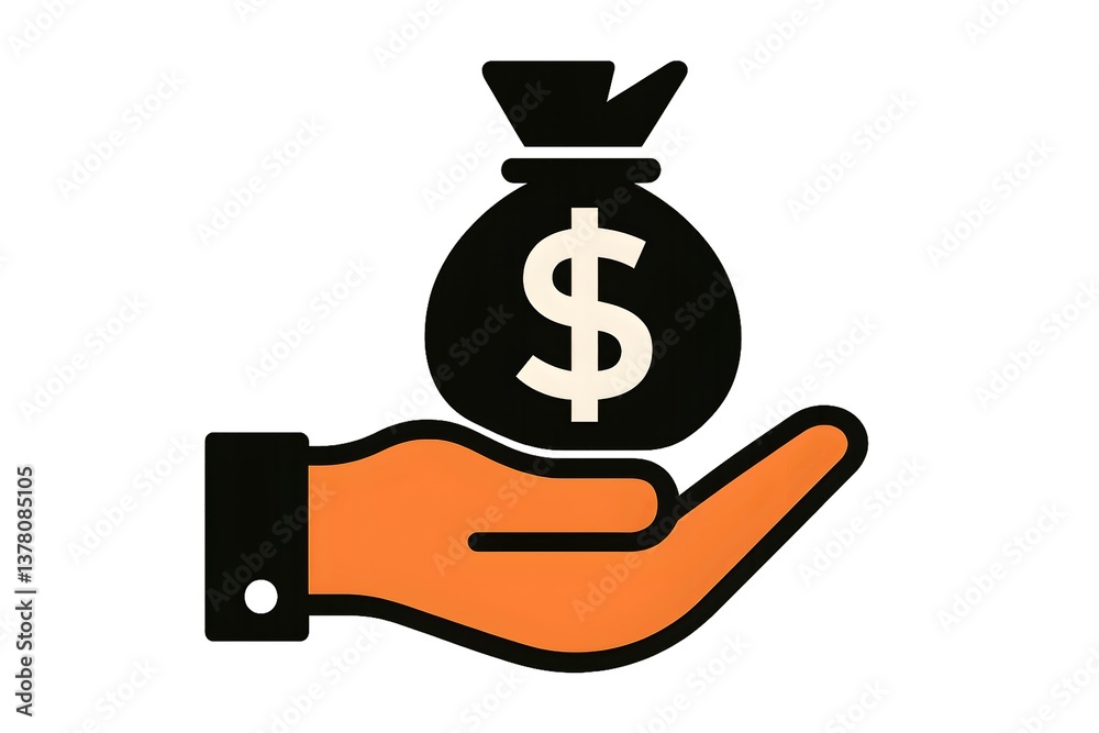 Hand holding a money bag with a dollar sign representing financial success and wealth accumulation in modern society