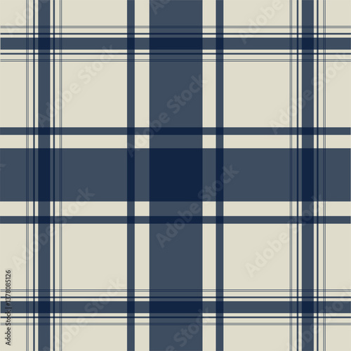 seamless navy blue and beige tartan patterns with classic plaid designs. Ideal for textiles, backgrounds, digital papers, and fashion projects.