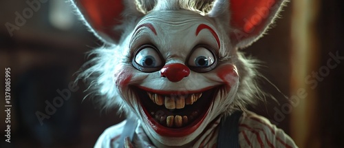 Obraz na płótnie A creepy clown rabbit with a red nose and a big smile w salonie