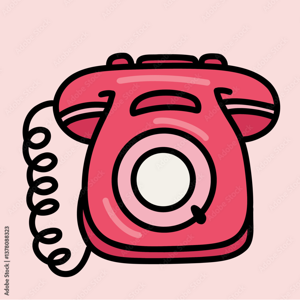 Pastel Vintage Landline Telephone Vector Illustration