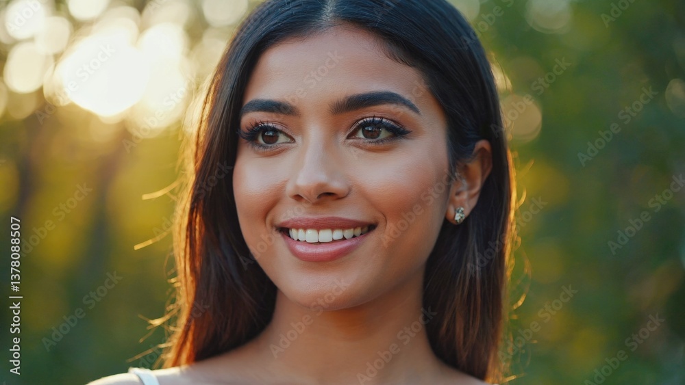 A close-up portrait of a happy woman with a genuine smile A close-up portrait of a happy woman with a genuine smile