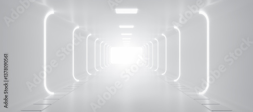 Fototapeta Naklejka Na Ścianę i Meble -  Abstract Futuristic empty floor and room Sci-Fi Corridor With light for showcase,room,interior,display products.Modern Future cement floor and wall background technology interior concept.3d render