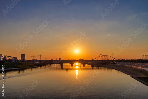 Wallpaper Mural Sundown view of the Spiegelwaal water reserve area next to the river Waal in Nijmegen, The Netherlands Torontodigital.ca