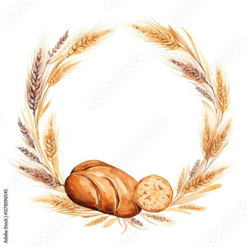 Bread border frame wheat food white background.