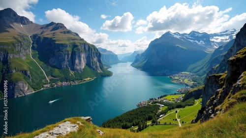 Detailed view of Lysefjord in Norway with clear skies during mid-day.