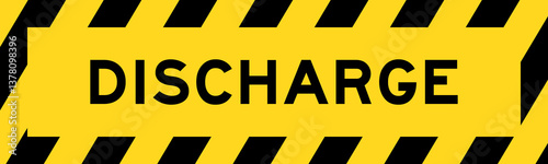 Yellow and black color with line striped label banner with word discharge