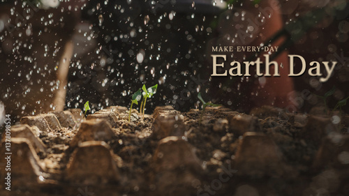 A symbolic Earth Day poster featuring a small green sprout growing in soil, representing sustainability, growth, and environmental conservation. Perfect for Earth Day campaigns and eco-friendly themes