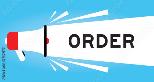 Color megaphone icon with word order in white banner on blue background