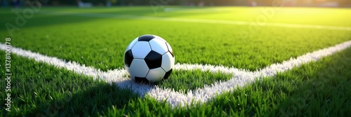 Soccer Ball on Corner of a Manicured Field