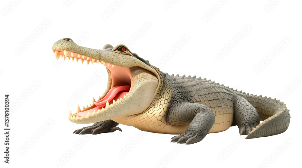 Fototapeta premium Photo of crocodile with its mouth open wide isolated on transparent background.png