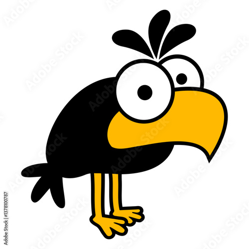 Raven comic bird standing looking funny cartoon Isolated Vector Graphic Design Illustration
