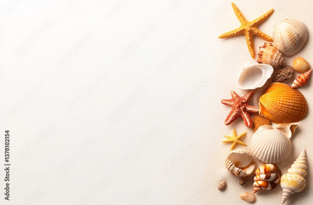 Sand with seashells and rocks, isolated on a white background. 