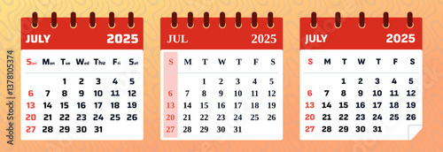 July 2025 Calendar Template. Modern and Minimalist Business Planner. Used as a desk planner, wall calendar, or digital agenda. Flat vector illustration