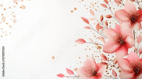 Elegant floral design with pink blooms and golden accents interior decoration aesthetic background minimalist style close-up view nature-inspired art
