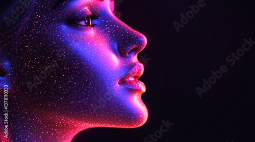 Radiant Woman, Glowing Neon Portrait of excellence in splendor beyond compare with grace in style