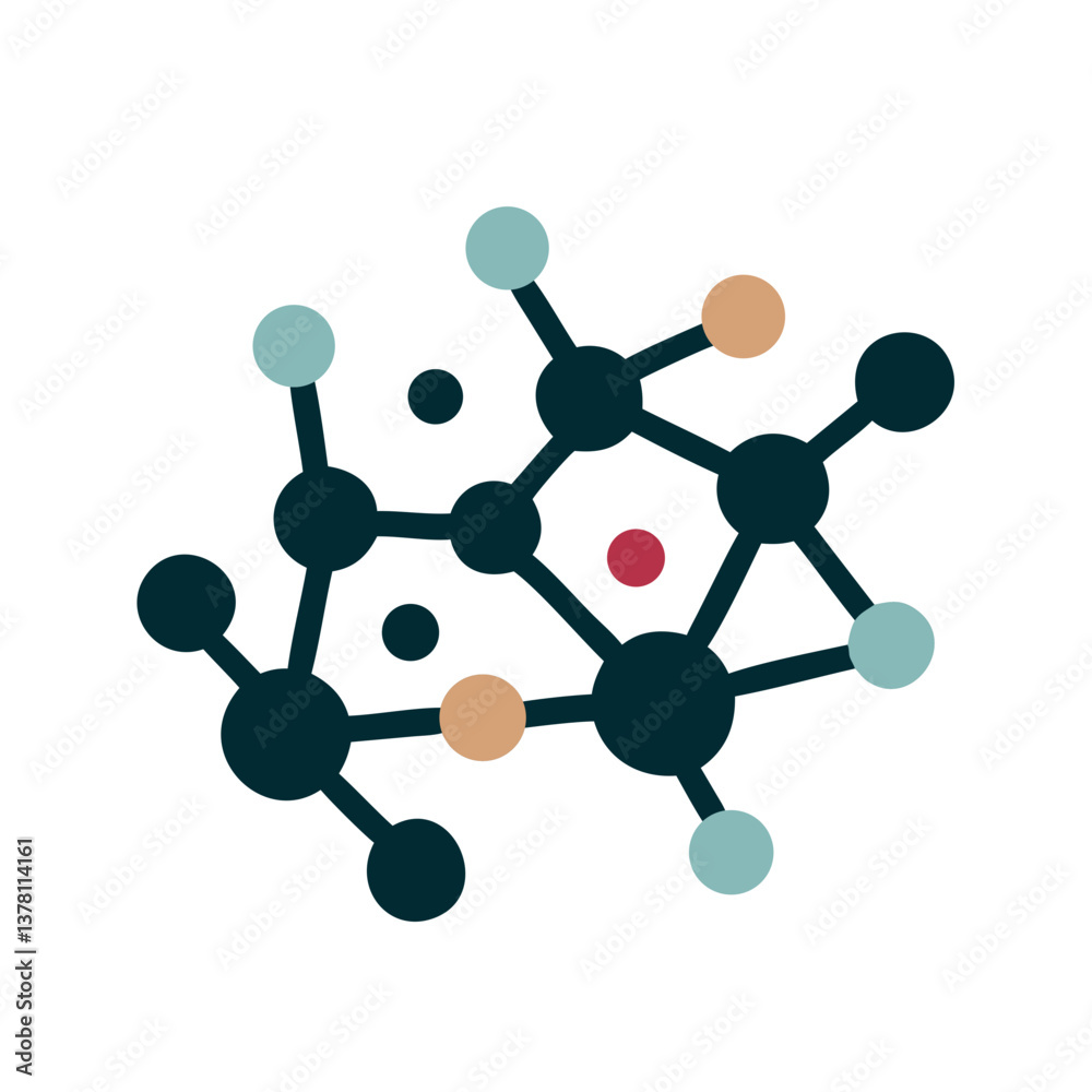 Molecule cluster with different atoms in flat science icon style Molecule cluster with different atoms in flat science icon style