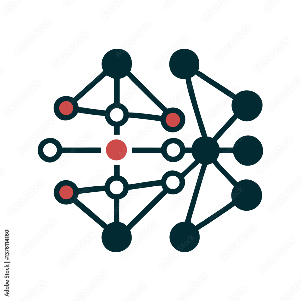 Neural network nodes and connections in flat AI icon style Neural network nodes and connections in flat AI icon style