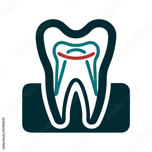 Tooth with root canals in flat dental anatomy icon style