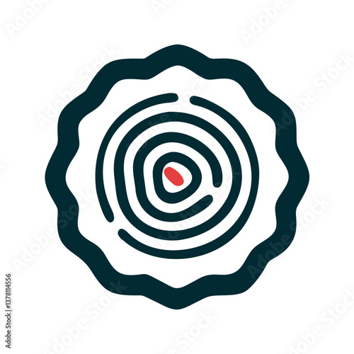 Tree trunk rings with red core in flat growth icon style