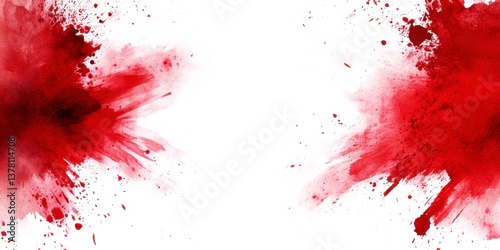 Dynamic red splashes abstract art composition digital design vibrant colors overhead view visual impact for creative projects