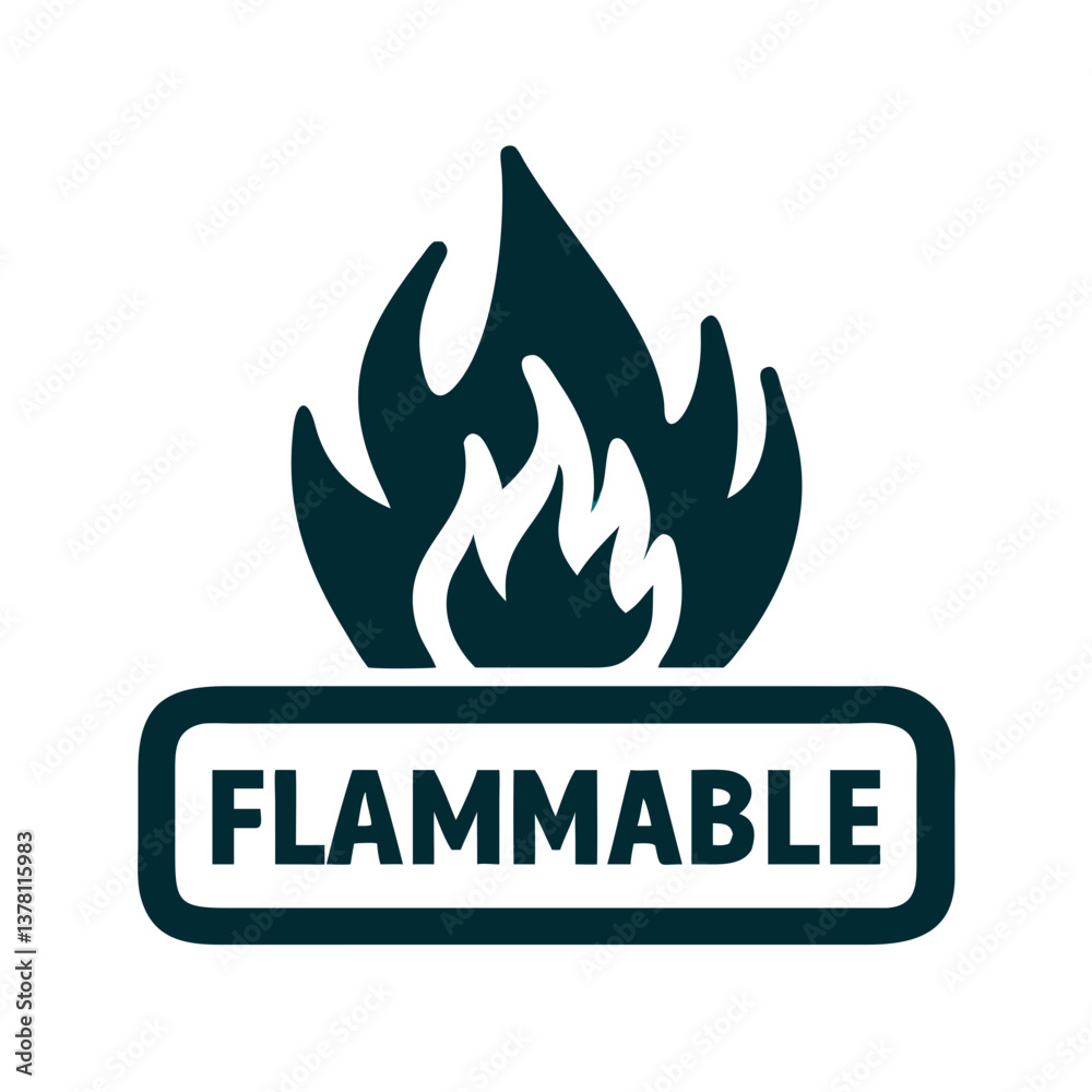 Flammable fire symbol with bold label in flat icon style Flammable fire symbol with bold label in flat icon style