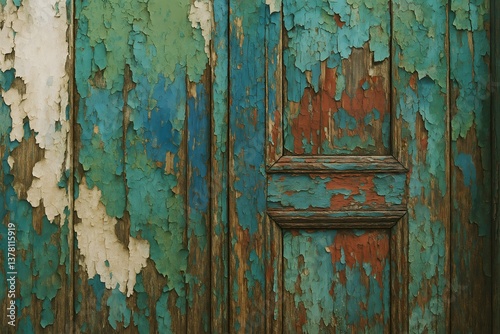 Wallpaper Mural Weathered wooden door with peeling paint in blue and green hues. Torontodigital.ca