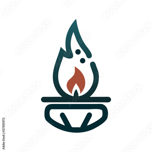 Flame on stand in flat ceremonial fire icon style