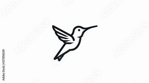 A hummingbird icon hovering with its beak pointed forward, designed in a minimalist outline on a white background.