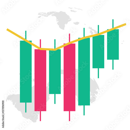 A financial stock market candlestick chart. stock trading candles. financial chart, market trends, investment growth, trading signals, forex market, cryptocurrency trading. Vector illustration concept