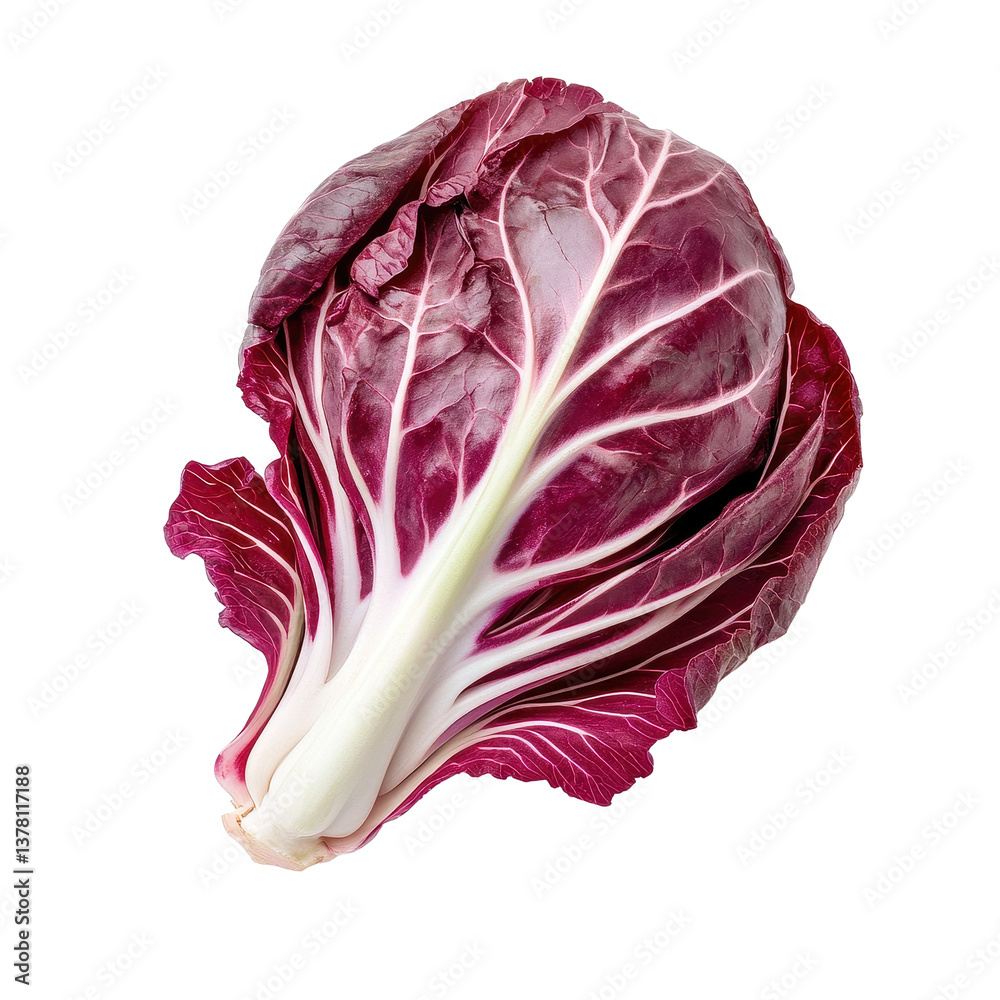 Obraz premium Fresh red radicchio slice on a Transparent background showcasing vibrant color and texture details, slice fresh red radicchio isolated on PNG background