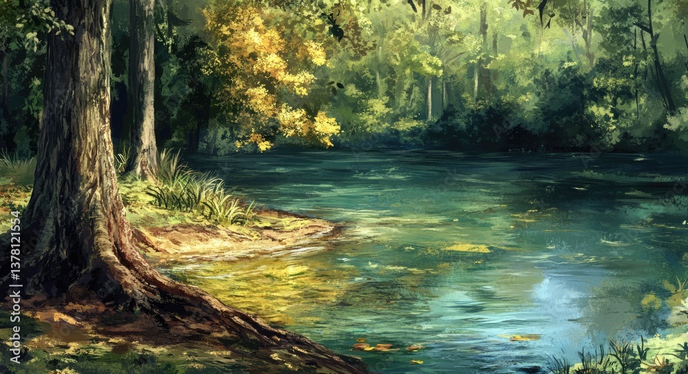 Obraz premium Deltona Natural Spring Pond: Picturesque Green Springs Landscape in Central Florida