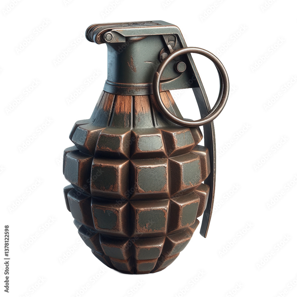 A partially obscured image of a green military hand grenade. transparent background
A partially obscured image of a green military hand grenade. transparent background