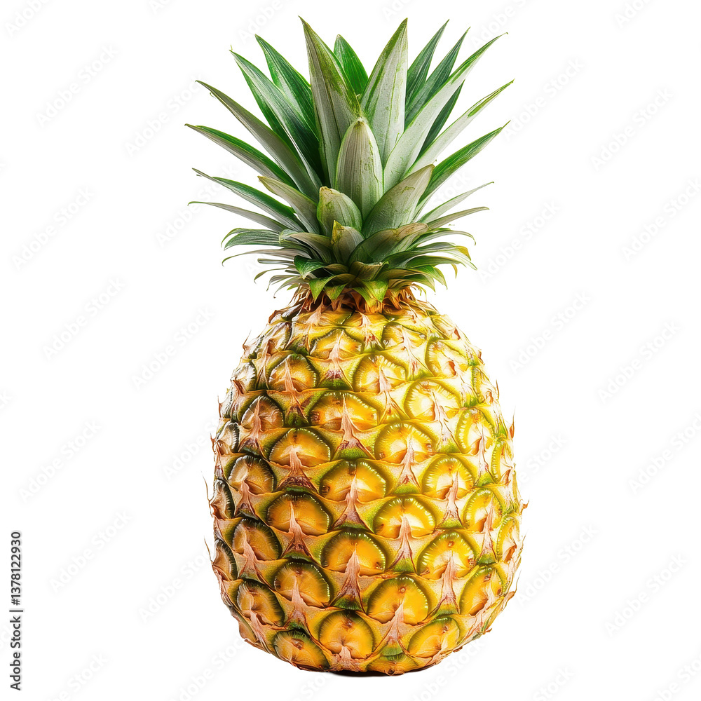 Fototapeta premium Fresh pineapple isolated on Transparent background showcasing vibrant colors and unique texture, Pineapple isolated on PNG background