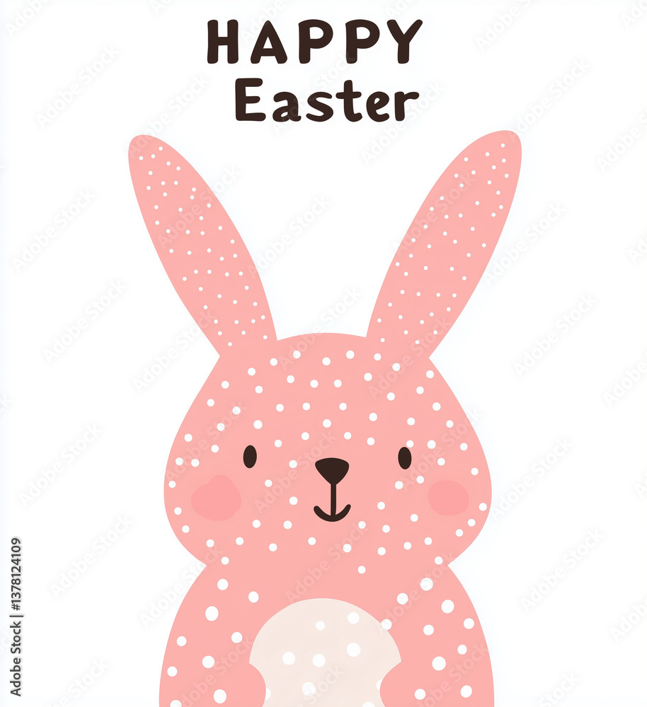 Minimalist Pink Bunny Easter Design – Polka Dot Paper-Cut Style (Flat Illustration, Happy Easter Text, High Resolution) Minimalist Pink Bunny Easter Design – Polka Dot Paper-Cut Style (Flat Illustration, Happy Easter Text, High Resolution)