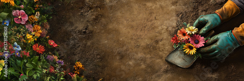 Spring Gardening Banner with Copy Space – Panoramic Planting Scene for Eco Brands & Wellness Ads