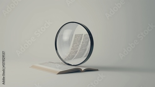 A magnifying glass hovering over a dictionary page, displayed on a white background.