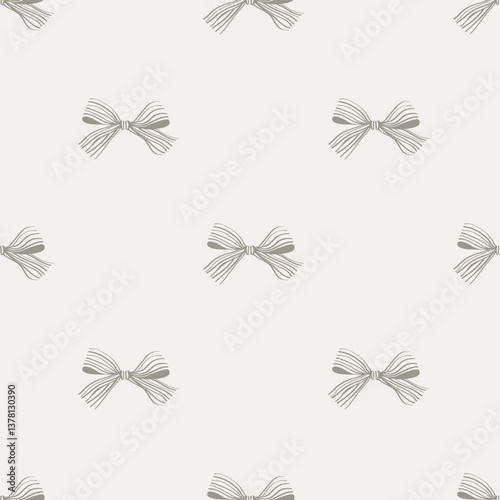 Striped bow seamless pattern. Black striped ribbon digital paper, vector illustration. Preppy bowtie repeating tile. Abstract elegant background, minimalist monochrome wallpaper