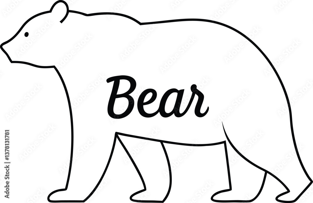 Obraz premium Bear Outline with Inscription, Minimalist Black Shape on White