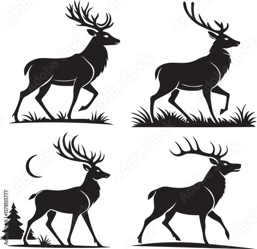 A set of reindeer silhouette vector icon design 
