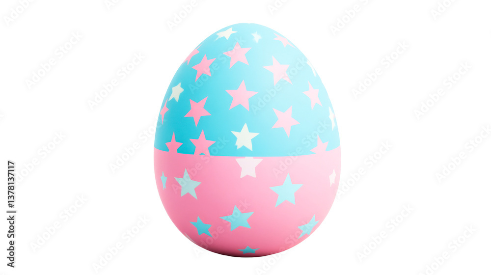 Easter egg with star patterns, half blue and pink, cut out transparent Easter egg with star patterns, half blue and pink, cut out transparent