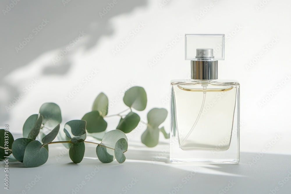 Perfume bottle with eucalyptus leaves in sunlight. (1) Perfume bottle with eucalyptus leaves in sunlight. (1)