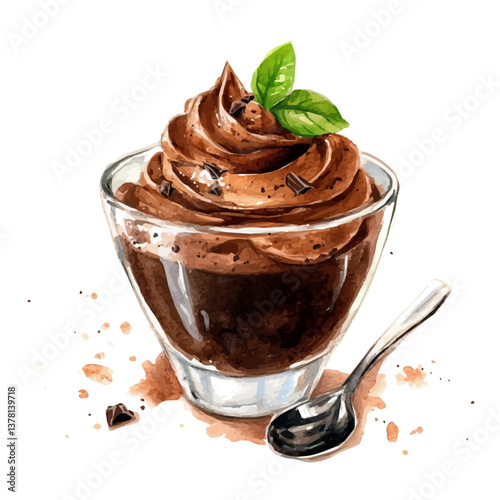 A watercolor painting of chocolate mousse, isolated on a white background. Chocolate mousse vector

