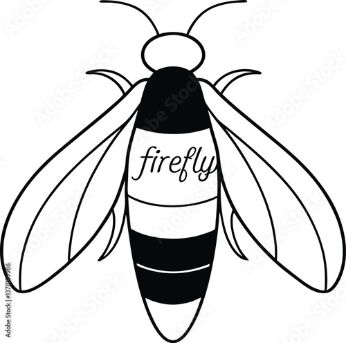 Firefly with Transparent Background, Black and White Insect Design