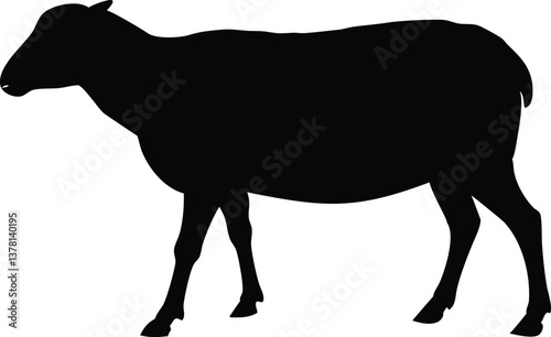 Black Sheep Silhouette, Standing Profile View On Transparent Background Isolated