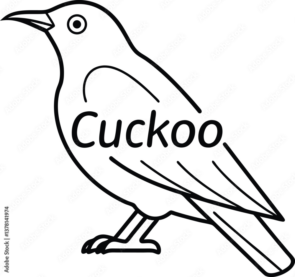 Obraz premium Line Art Cuckoo Bird with Clean Outline and Transparent Background