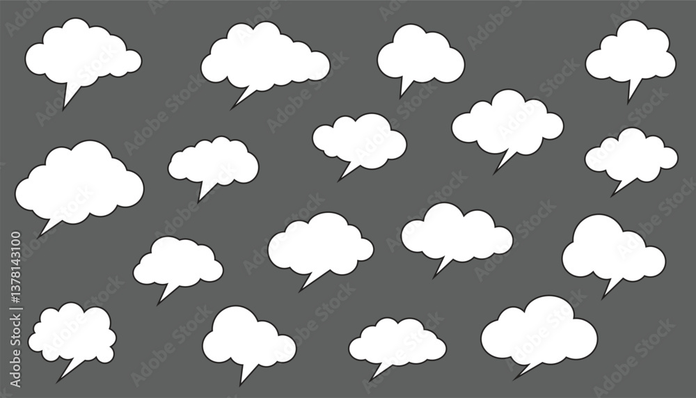 Set of speech bubbles. blank empty cartoon chatting box. message comments chat box. comic speech bubbles. speech clouds. text boxes