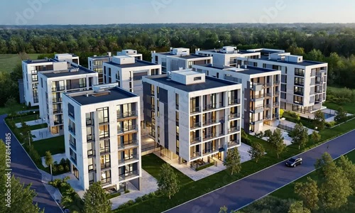 Modern Apartment Complex Aerial View