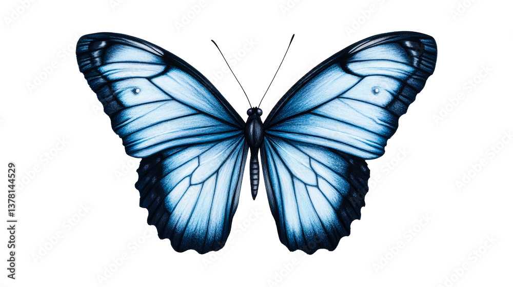 Obraz premium Blue butterfly with open wings isolated on a black background, cut out transparent