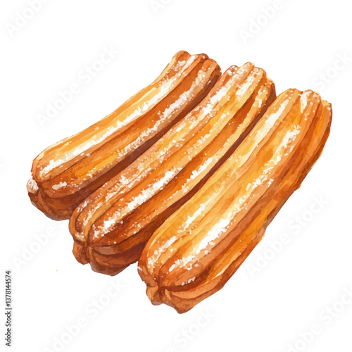 A watercolor painting of churros, isolated on a white background. Churros vector

