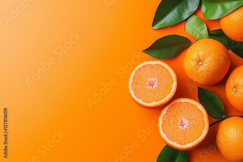 Fresh oranges harvested from citrus grove vibrant orange background food photography bright and colorful close-up view healthy lifestyle
